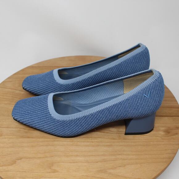 Vivaia Shoes Womens 6 Square Toe Chunky Heels Melody Pro Block Knit Pumps Blue - Picture 6 of 11
